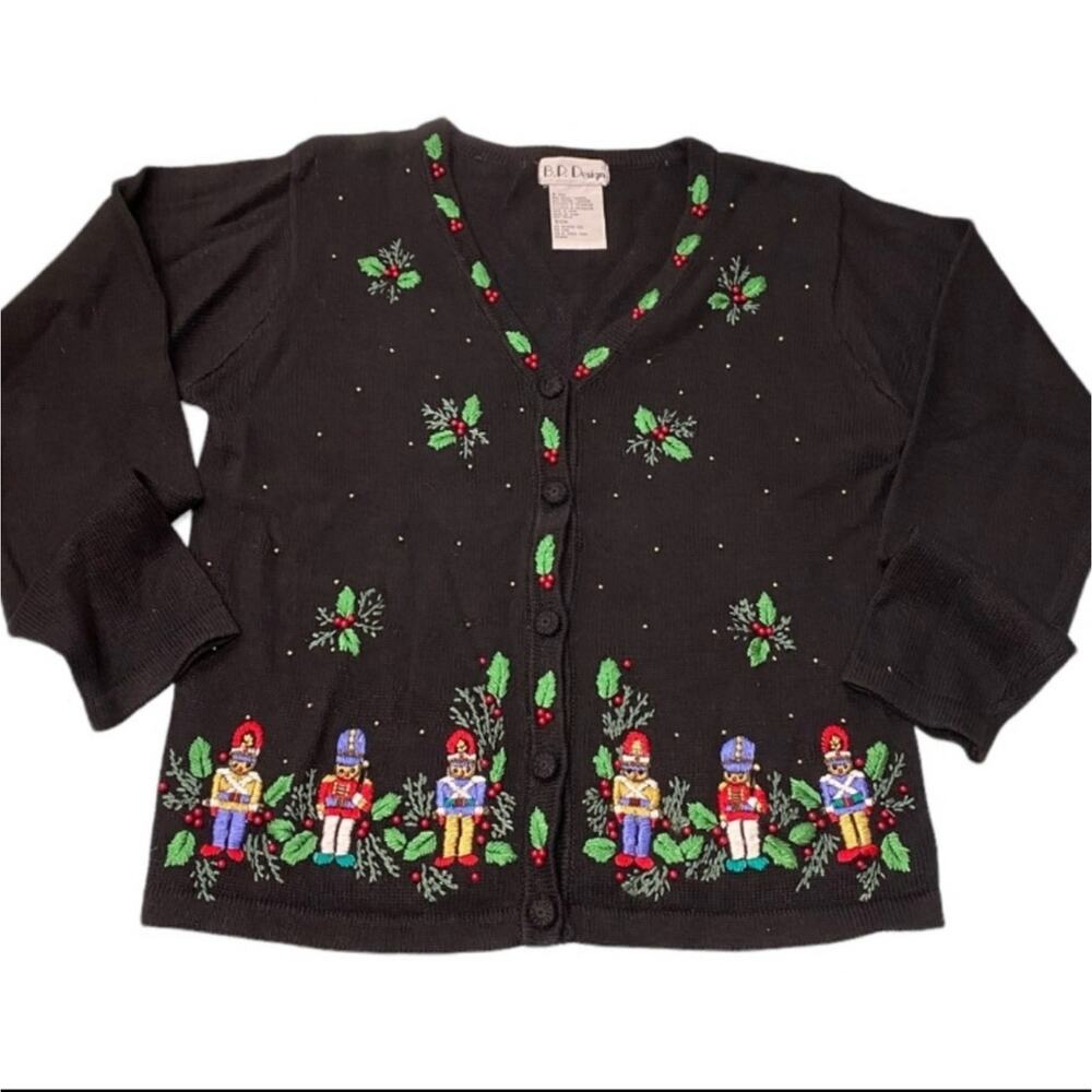 B.P. Design Embroidered and Beaded Christmas Cardigan NWOT